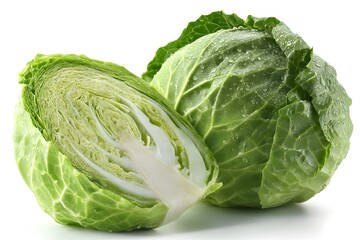 Obraz premium Fresh Green Cabbage Vegetable Isolated on White Background Healthy Eating Food Ingredient