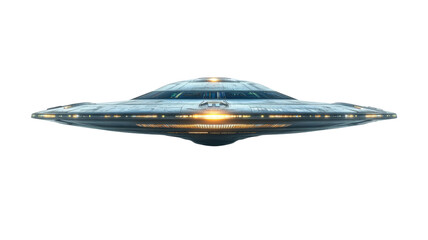 Large classic alien ufo spaceship hovering with transparent background