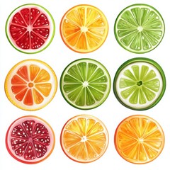 Obraz premium Set of 9 colorful citrus fruit slices