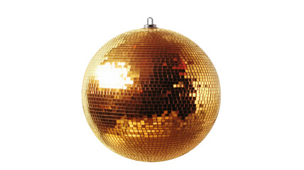 Obraz premium Golden disco ball rotating and reflecting light on transparent background