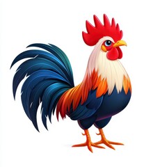 Fototapeta premium Detailed Illustration of a Colorful Rooster Against White Background