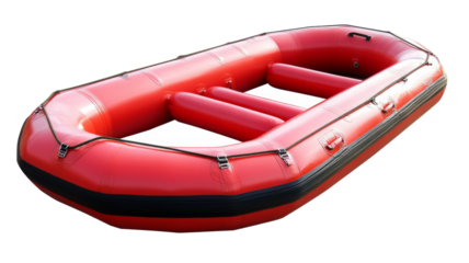 Red inflatable rafting boat isolated on transparent background