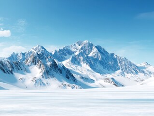 Fototapeta premium Snow-capped mountain range under bright winter sky, white landscape