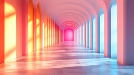 Abstract Neon Gradient Background: Purple, Pink & Blue Lines in Modern Minimalist Corridor for Presentation Design – 3D Rendered Mockup.Generative AI	