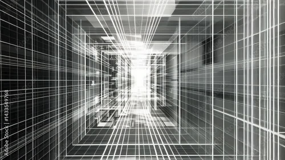 Poster futuristic digital corridor intersecting lines and light create depth and movement in abstract desig