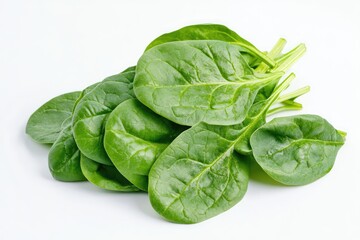 Fototapeta premium Fresh spinach leaves on white background. AI generated illustration.