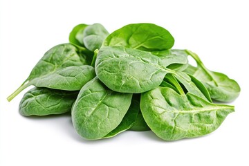 Obraz premium Fresh spinach leaves on white background. AI generated illustration.