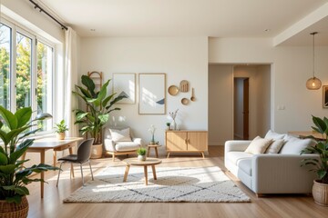 Bright and Modern Living Room with Natural Light and Green Plants in Contemporary Decor