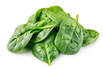 Obraz premium Fresh spinach leaves on white background. AI generated illustration.