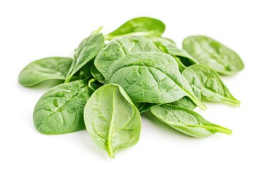 Fototapeta premium Fresh spinach leaves on white background. AI generated illustration.