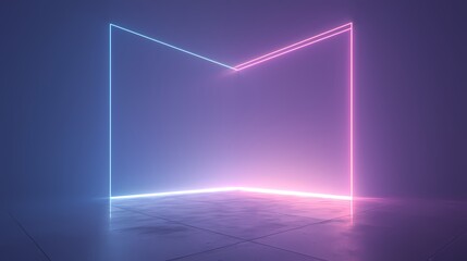Abstract Neon Gradient Background: Purple, Pink & Blue Lines in Modern Minimalist Corridor for Presentation Design &ndash; 3D Rendered Mockup.Generative AI	