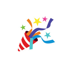 Obraz premium Party popper confetti joy festive birthday celebration emoji vector symbol sign icon illusration