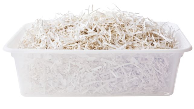 Filling material for packaging in plastic box on transparent background