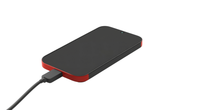 Modern smartphone charging with cable on transparent background