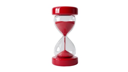 Red hourglass with falling sand on transparent background
