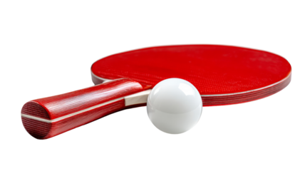 Red ping pong paddle and white ball on transparent background