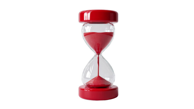 Red hourglass with falling sand on transparent background