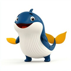 Naklejka premium Playful Blue and White Cartoon Whale 3D Render