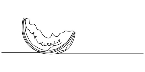 Continuous one line drawing Water Melon Fruit. Bright juicy summer fruit concept. Doodle vector illustration, Watermelon one continuous line design. Fruits symbol design concept. Decorative elements.