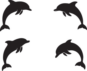 Fototapeta premium Four Black Dolphin Silhouettes