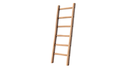 Wooden ladder leaning against transparent background representing growth and success