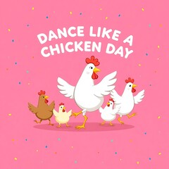 dance like a chicken day dancing chickens pink background confetti celebration design