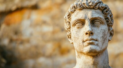 Fototapeta premium A Roman-style bust of a noble face, detailed with a chiseled look.