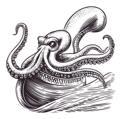 Obraz premium Detailed Black and White Engraving of an Impressive Octopus