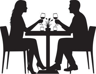 Couple Having Dinner Silhouette, Couple sitting in a restaurant, Romantic Dining Vector Silhouette.