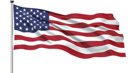 United states of america waving flag on transparent background