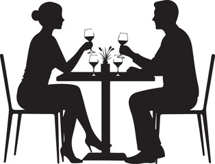 Couple Having Dinner Silhouette, Couple sitting in a restaurant, Romantic Dining Vector Silhouette.