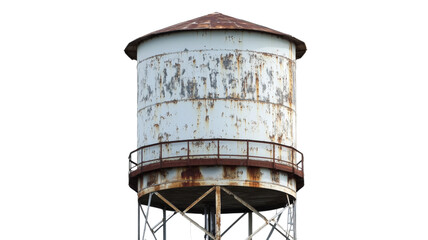 Old rusty water tower with transparent background is showing signs of decay