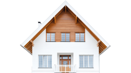 Modern suburban house with wooden roof and transparent background