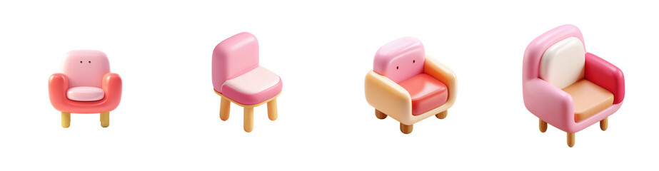Fototapeta premium Adorable Pink Armchairs and Chairs Set Cartoon 3D Render for Kids Room Decor
