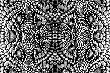 Intricate Symmetrical Reptile Skin Pattern in Black and White Vector