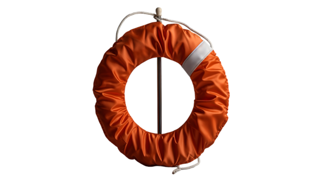 Orange life preserver ring, nautical safety equipment studio shot