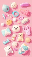 Obraz premium Interactive pet toys Colorful collection of pet toys on pink background.