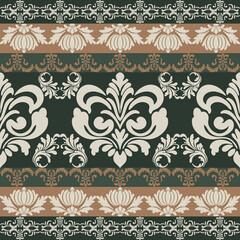 set of ornamental borders ,green ,brown ,damask ,flower