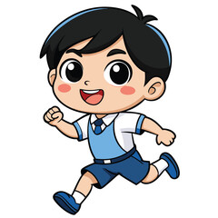 Obraz premium Happy cartoon boy running in school uniform