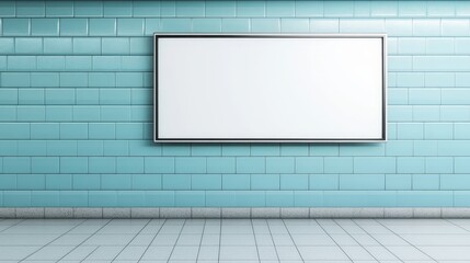 Blank Advertising Billboard on Tiled Wall in Modern Interior Setting for Marketing and Promotion Purposes