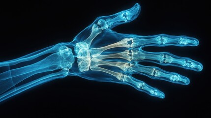 Detailed view of a human hand skeleton highlighting bones and joints