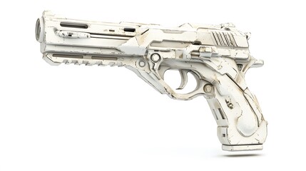 Futuristic White Pistol with Isolated. (1)