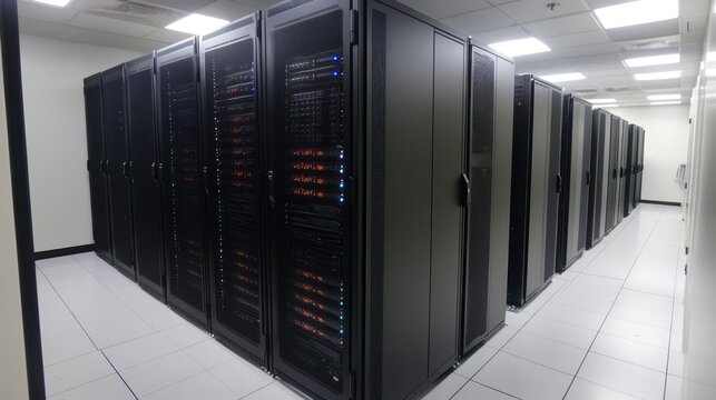 Server racks stand tall, rows showcasing advanced computing infrastructure, ensuring seamless digital operations. - Powered by Adobe