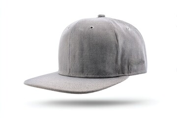 Stylish gray cap floating against a white backdrop with a minimalist design and clean lines, perfect for casual wear