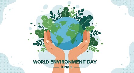 Hands Holding Earth Globe Amidst Greenery for World Environment Day on June 5th, Showing Environmental Stewardship and Sustainability