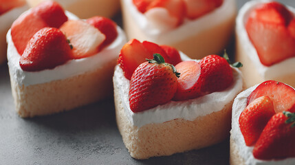 Delicious heart shaped strawberry cakes sweet dessert romantic treats valentine day festive bakery  red