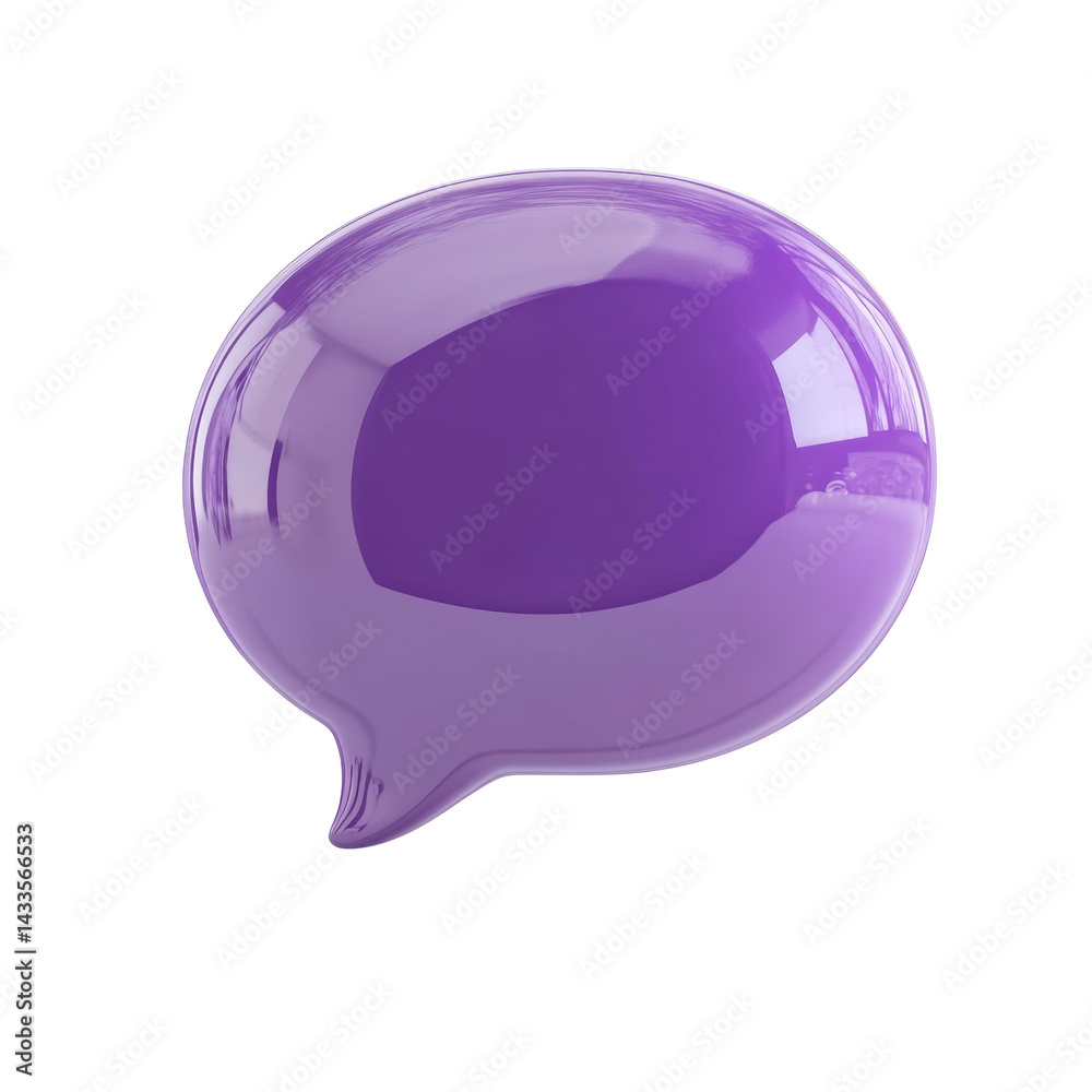 Poster Reflective amethyst speech bubble on clear display, isolated conversation prompt