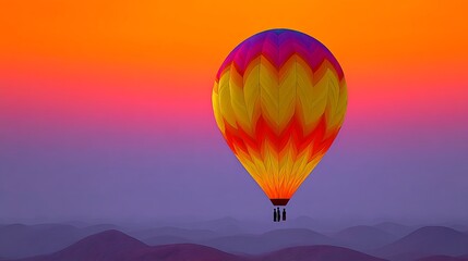 Obraz premium Colorful hot air balloon at sunrise over misty mountains