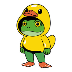 Cute Frog in Duck Costume Cartoon Character
