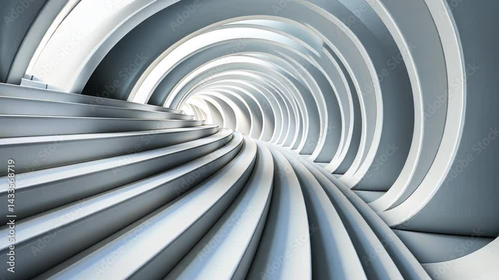 Poster futuristic abstract design smooth curved spiral structure in gray and white, creating depth and move